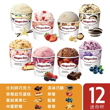 哈根達斯Haagen-Dazs歡樂派對迷你杯/草莓/夏果/淇巧/香草/巧克力/野莓/藍莓/草莓蛋糕/100ml/12入/組