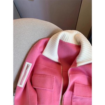 拼接撞色設計感小眾短款翻領夾克外套女秋季甜美別致休閑開衫上衣