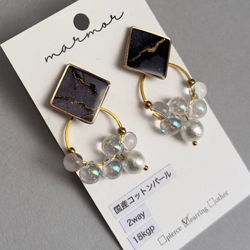 【現貨僅1件】黑色 雙層設計 酒精墨水藝術 耳環 18kgp 長款 金色 獨特不撞款 獨一無二 金屬過敏友善 簡約 黑