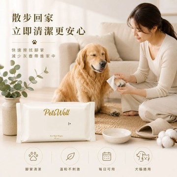 PetsWell 寵物全身通用濕紙巾 60抽 狗濕紙巾 貓咪濕紙巾 擦腳擦身體 免沖洗 溫和不刺激 成分安全 天然成分