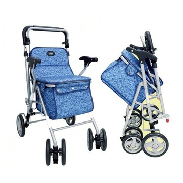 【海夫】島製作所 機械式助行器(未滅菌)勝邦福樂智 日本SHIMA Parade SC 多功能簡易操作散步購物車(藍色)