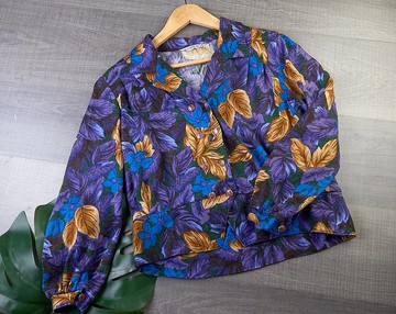 加大碼 | 女士復古碎花襯衫|  長袖上衣| 女士復古服裝|