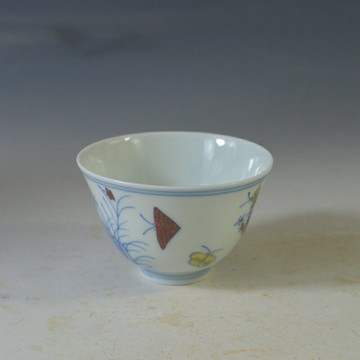 仿古瓷器 明成化斗彩蝴蝶紋三秋杯 75ML 全手工手繪酒杯 古玩古董