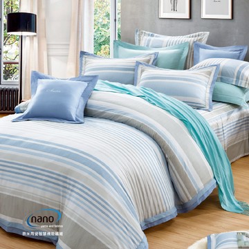 兩用被床包四件組 /純粹好棉100%無異纖精梳純棉/2348城市經典(藍)