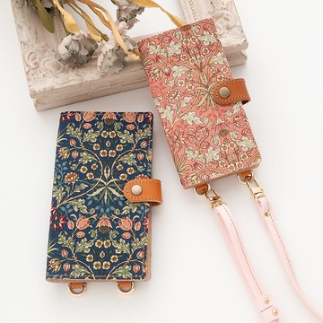 相容於所有型號 智慧型手機保護殼 筆記型 [垂直懸吊零件風信子] 智慧型手機肩部 William Morris 皮革 A206I