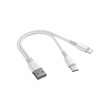 MoZuo 一分二 USB轉Lightning+Type-C 雙裝置2A充電線 白 0.2M
