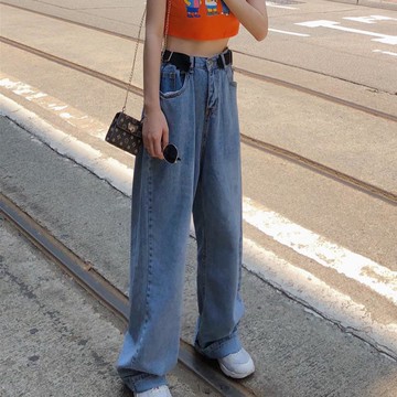 泫雅同款chic復古高腰闊腿褲女夏季時尚百搭顯瘦牛仔褲網紅老爹褲1入