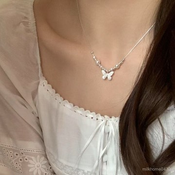 📿限時下殺📿【店鋪熱銷】S925純銀珍珠蝴蝶項鏈女ins輕奢小衆設計溫柔高級百搭鎖骨鏈禮物