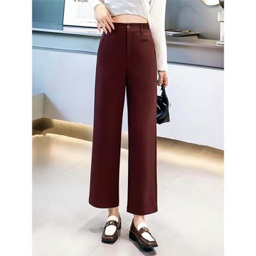 安可拉紅高級感垂感西裝闊腿褲女春季新款高腰小個子窄版直筒褲子