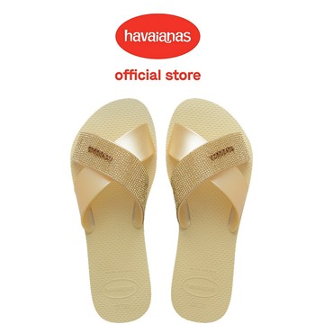 Havaianas哈瓦仕 拖鞋 涼鞋 復古 羅馬 交叉鞋帶 小鑽 香檳色 Aqua Glow 4150265-9256W