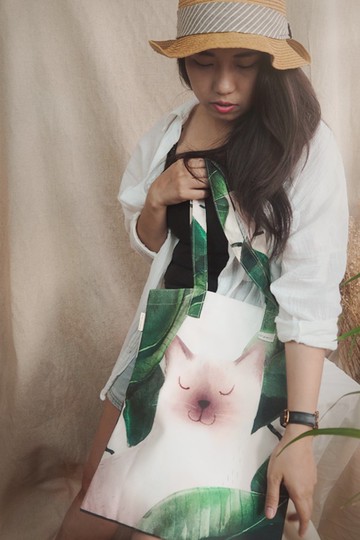 貓葉印花托特包