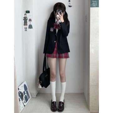 嶼津高/原創jk西服格裙襯衫三件套西裝外套兩粒扣jk制服春秋套裝