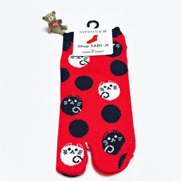 TABI-JI奈良足袋襪(分趾襪)-踝襪(25-27公分)-招財貓(紅/藍)