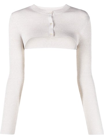 P.A.R.O.S.H. - cropped knitted top - women - Wool/Polyester - XS - Neutrals