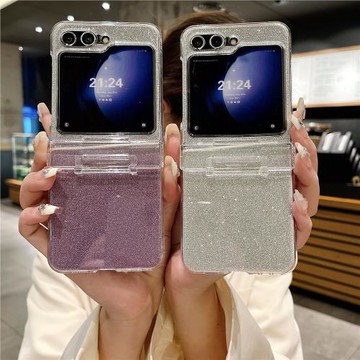 適用三星Galaxyzflip6手機殼閃鉆漸變zflip5新款透明轉軸保護套zflip3超薄ZFlip4折疊全包防摔男女款