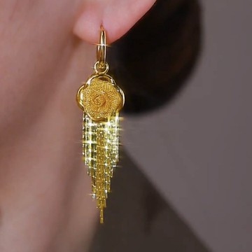 長款玫瑰花流蘇耳環女氣質高級感百搭輕奢花朵耳飾2025年新款耳扣