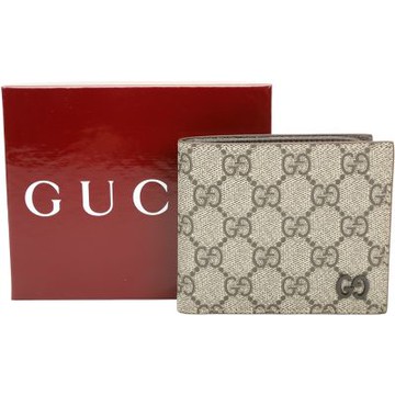 GUCCI 古馳 GG Supreme 老花帆布對折短夾(烏木色)