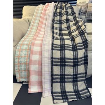 高個子加長版懶人遛彎神褲格子睡褲女夏季薄款寬松簡約堆積感長褲