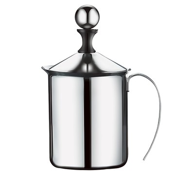 FUJI-GRACE 富士雅麗 不鏽鋼雙層手動奶泡器 400ml 雙層濾網 圓形拉桿 加厚弧形握柄 外觀鏡面拋光工藝 內壁拉絲工藝
