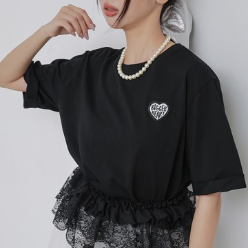 黑白愛心標籤T-黑【KT224384】