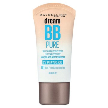 Maybelline, Dream BB Pure，清潔型美膚霜，110 淺/中調薄透色，1 液量盎司（30 毫升）