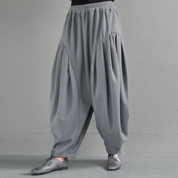 易見 舊識 原創冬季新品文藝寬松大碼顯瘦燈籠褲直筒松緊腰闊腿褲