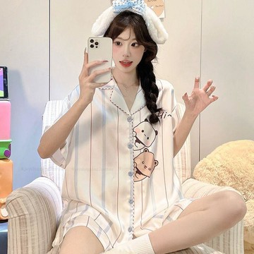台灣發貨 一二布布冰絲涼感睡衣 一二布布周邊 夏季短袖短褲睡衣 學生家居服 胖MM寬鬆可外穿套裝 大碼睡衣 涼感居家服