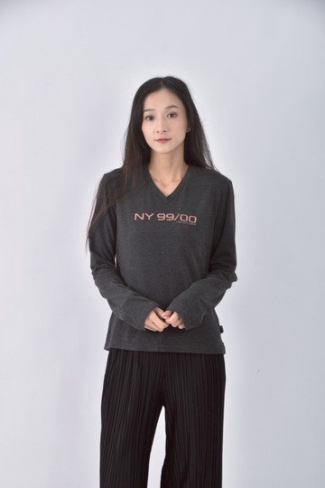 (M) ny jeansV領灰色長袖上衣
