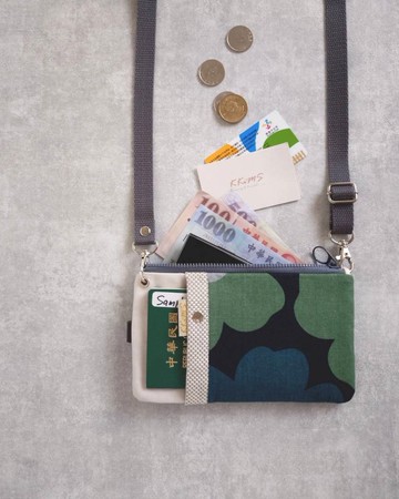 【FPH/3Way手機包(可直可橫)】北歐風藍綠大花 日本布 帆布