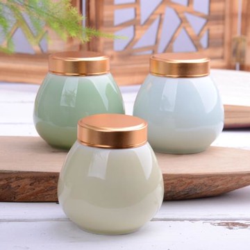 迷你青瓷茶葉密封罐便攜旅行小號家用金屬蓋密封陶瓷罐小茶倉罐子