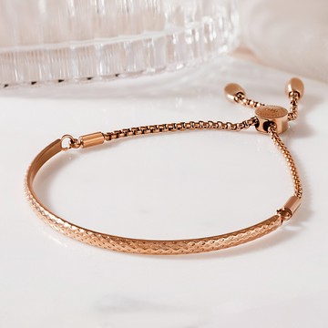 [鈦鋼]MARIGOLD繁花如夢刻花抽拉手鍊【KMD017】-玫瑰金