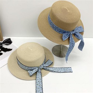 【巴黎精品】現貨+預購 渡假草帽高級法式遮陽帽名媛防曬帽禮帽草編帽子-平頂碎花蝴蝶結女帽子2色a1kl84