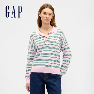 【GAP】女裝|翻領長袖針織衫-粉色(844237)