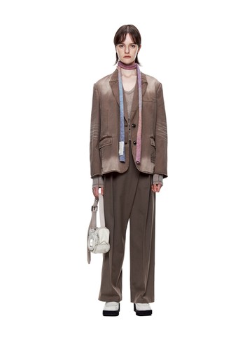 Wide Leg Wrap Pleated Trousers - Khaki Brown
