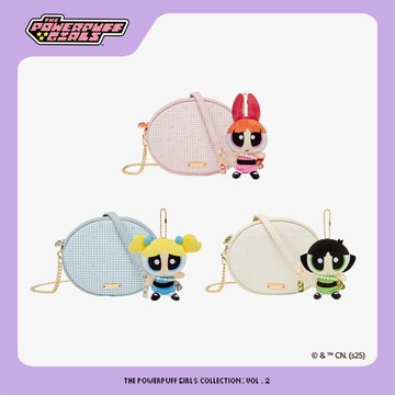 S'AIME 飛天小女警格紋愛心小圓包(含單售/玩偶) 小圓包 格紋包 斜背包 卡通包 斜背小包 花花 泡泡 毛毛 玩偶