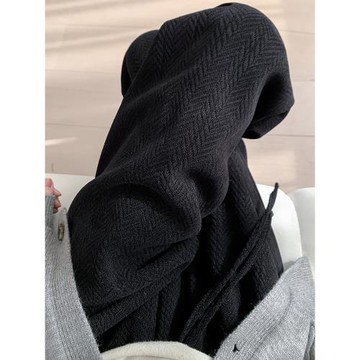 人字紋黑色闊腿褲女2025新款秋冬高腰休閑寬松加絨雪尼爾直筒褲子