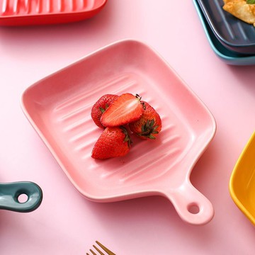 手柄盤子帶陶瓷網紅ins風北歐家用可愛烤創意箱烘焙餐具微波爐芝