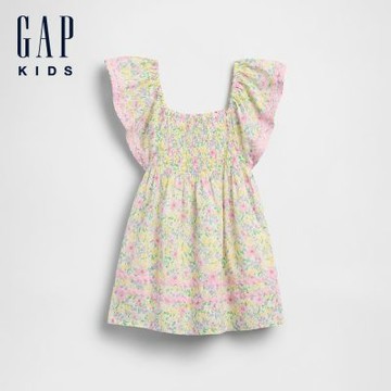 【GAP】嬰兒及幼兒抓皺荷葉袖洋裝-滿版花卉(881804)