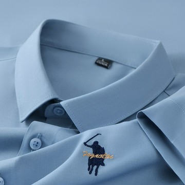 【新款熱賣】男裝新款高級感精美刺繡短袖翻領襯衫男士免燙健康親膚襯衣