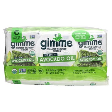 gimMe, 烤紫菜零食，海鹽和酪梨油，6 包，每包 0.16 盎司（4.5 克）