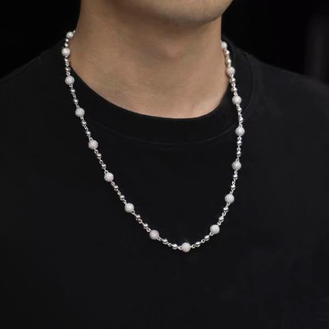 8mm滿鑲嵌圓珠間隔項鍊 小香風 毛衣鍊