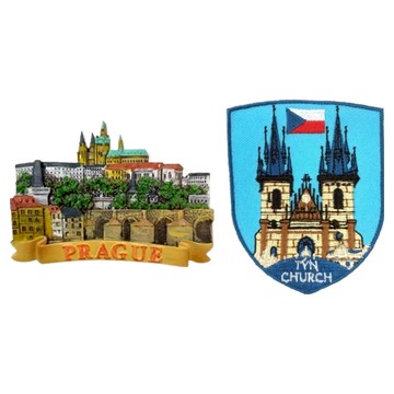 A-ONE 匯旺 布拉格查理大橋白板磁鐵 + 捷克泰恩教堂背包貼 2件組 刺繡材質 台灣製  7.5 x 6cm