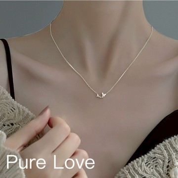 Pure Love樂芙 / 正韓 銀飾【S925純銀】N0896簡約通體純銀項鍊翩翩小蝴蝶鎖骨鏈 短項鏈 / 銀