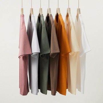 【喜挖】美式休閒240g重磅雙紗純棉純色外穿上衣女寬鬆落肩潮流短袖t恤男