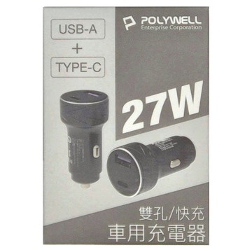POLYWELL 寶利威爾 Type A-C 雙孔車用充電器  C16-A16  黑色