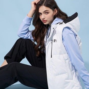ELLE ACTIVE-男女共款 保暖羽絨連帽背心-白