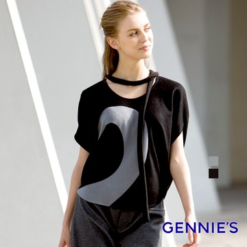 Gennies奇妮 造型羊毛秋冬飛鼠寬版上衣-黑/灰(C3Y21)