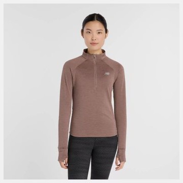 NEW BALANCE NB 長袖上衣 女 半開襟上衣 美規 咖啡 WT43200EAT