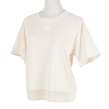 Adidas TRN T HEAT.RDY [GR8223] 女 短袖 上衣 透氣 反光細條 短版 愛迪達 米白