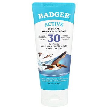 Badger, 優效礦物質抗曬霜，SPF 30，無香型，2.9 液量盎司（87 毫升）